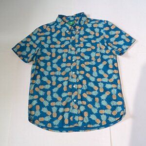 Dip Men's Blue Short Sleeve Button Down Shirt with Pineapple Print Large
